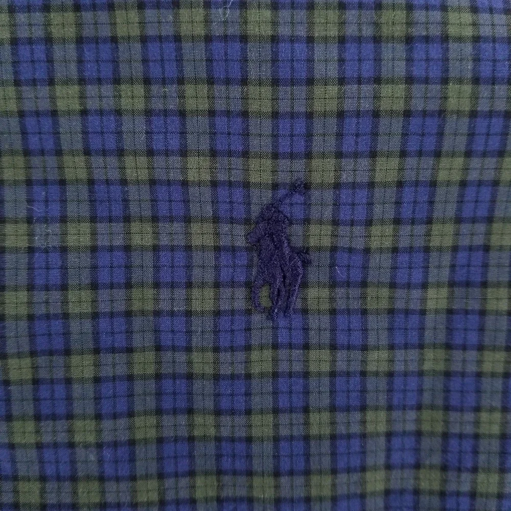 Ralph Lauren Shirt Mens XL Navy Plaid Classic Fit Button Down Cotton Stretch